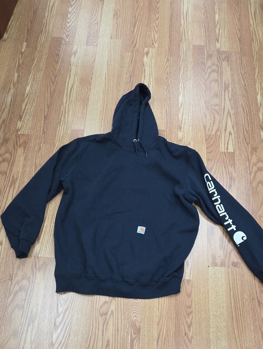 Carhartt Hoodie Men's XL Loose Fit Black Pullover Workwear Logo Sleeve